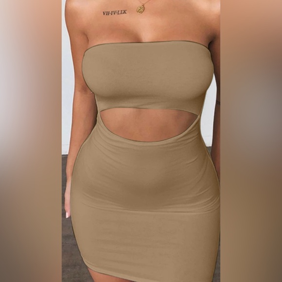 Tan Cutout Bodycon Dress - Picture 1 of 1